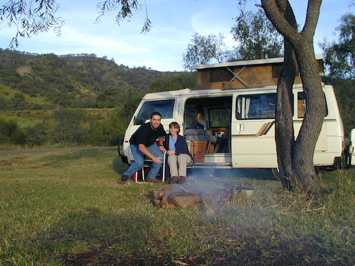 Dave and Sharon with Spot the camper van in Australia