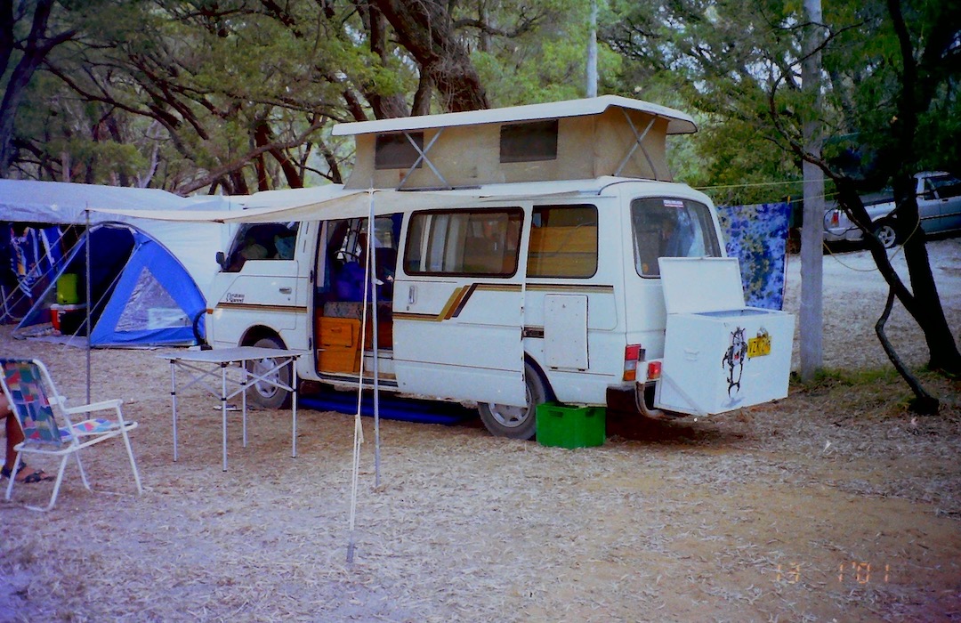 Camper van parked in campsite in Western Australia