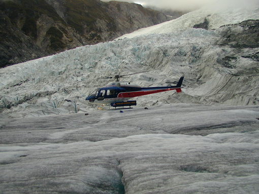Helicopter landing on Franz Josef glacier New Zealand