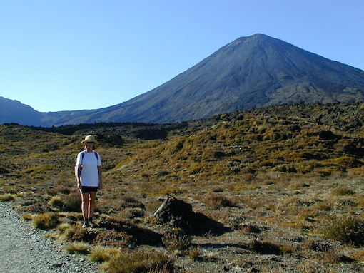 Sharon on the Tongariro Crossing hiking trail New Zealand