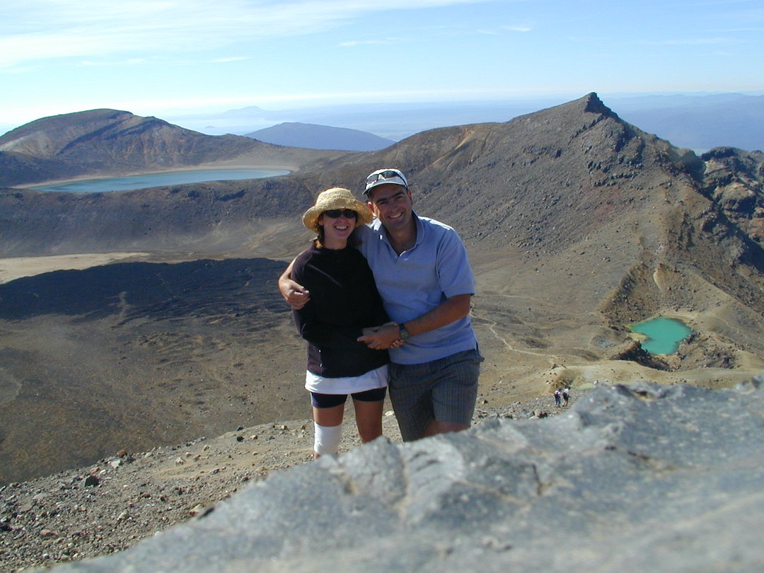 Sharon and David Schindler on the Tongariro Crossing in New Zealand