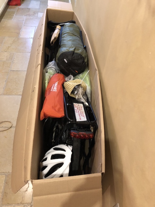 Bike box packed for air travel