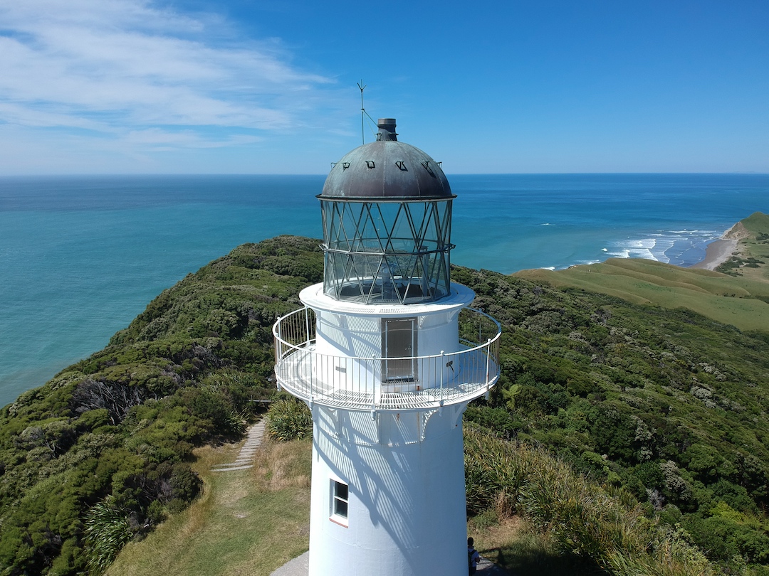 Drone shot of East Cape Lighthouse New Zealand