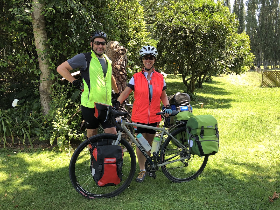 Dave and Sharon Schindler with touring bikes fully loaded