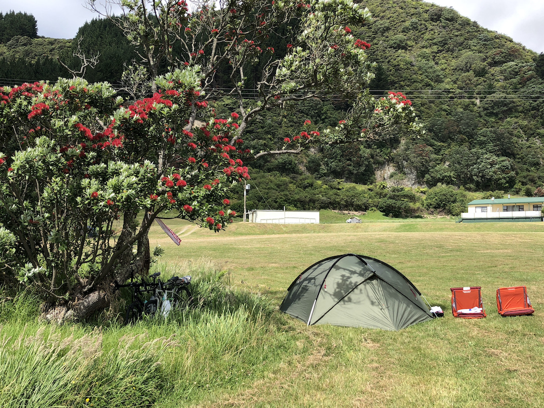 Tent pitched at Maraehako Campground New Zealand