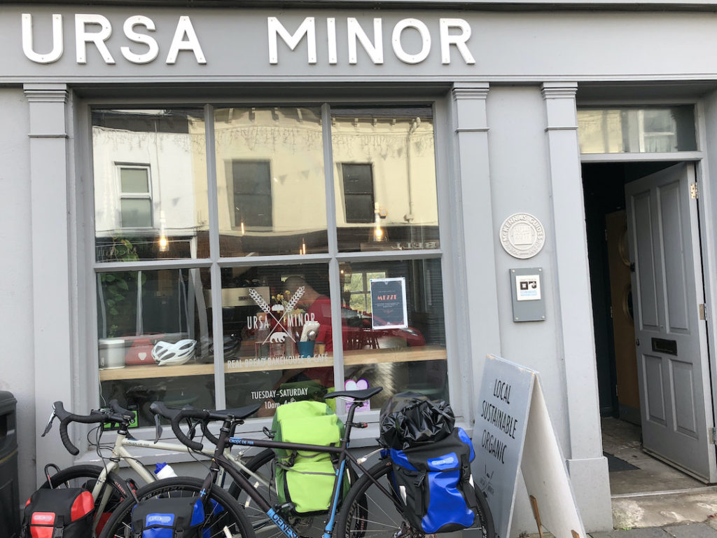 Touring Bikes parked outside Ursa Minor Bakehouse in Ballycastle